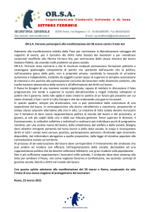 OR.S.A. Ferrovie parteciperà alla manifestazione del 28 marzo