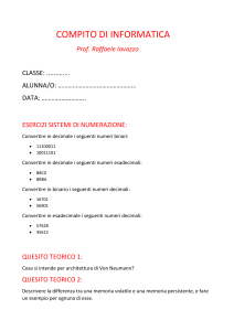 Compito di Informatica: Sistemi di Numerazione e Architettura Von Neumann