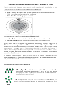 Reti di Computer: Appunti su Classificazione e Topologie