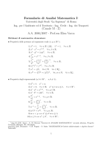 Formulario Analisi Matematica I: Formule Utili per l'Università