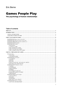 Games People Play Table of Contents by Eric Berne