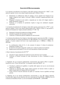 Esercizi di Microeconomia: Funzioni, Costi, Equilibrio